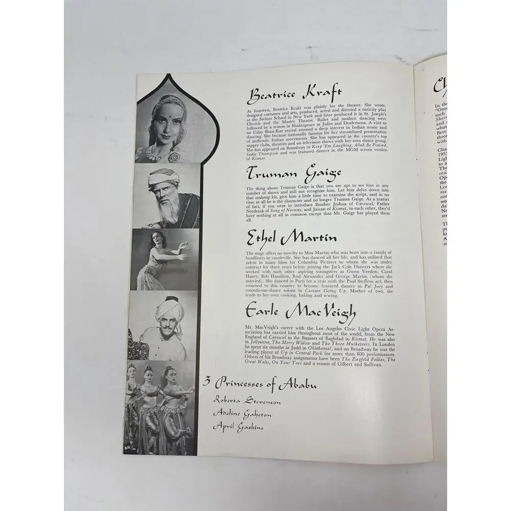 1955 Kismet Playbill and Program Taft Theatre‎ Edwin Lester Julie Wilson